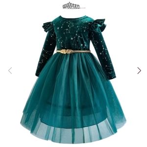 Girl jade green velvet dress